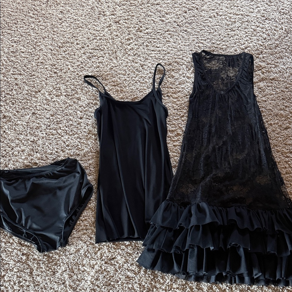 Weissman dance costume black lace dress camisole underwear pants Child large